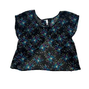 Xhilaration Floral Sheer Women's Crop Top Small Open Back Summer Festival Beach